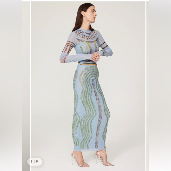 NWOT $1,475 Altuzarra Atalanti Printed Stretch-mesh Maxi Dress - Blue Size US6 - Picture 4 of 11